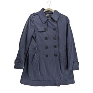 DKNY Double Breasted Trench Coat S Blue Mid Length Long Jacket Windbreaker Light
